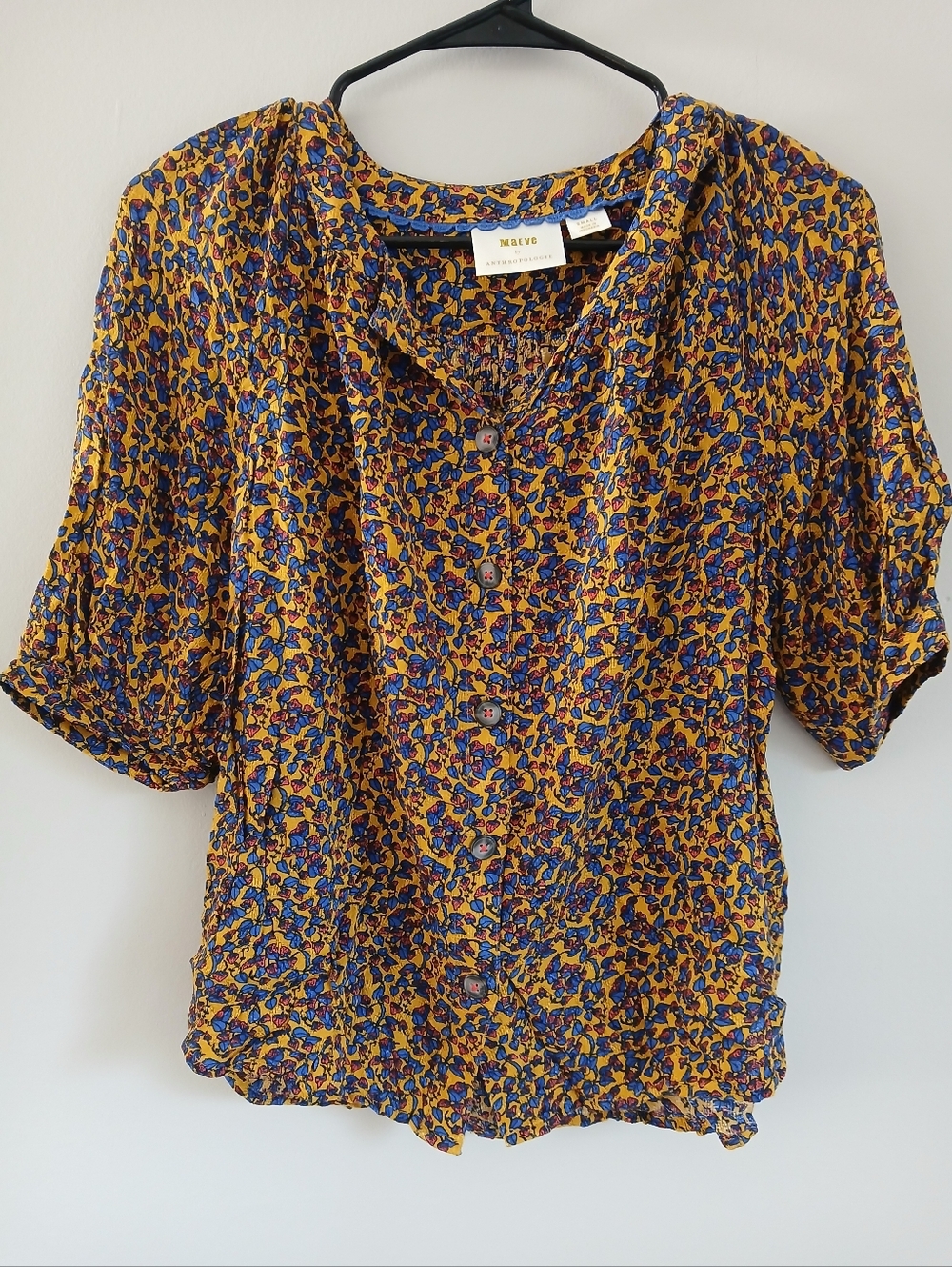 Mauve Anthropologie  Floral V-Neck BOHO Blouse S